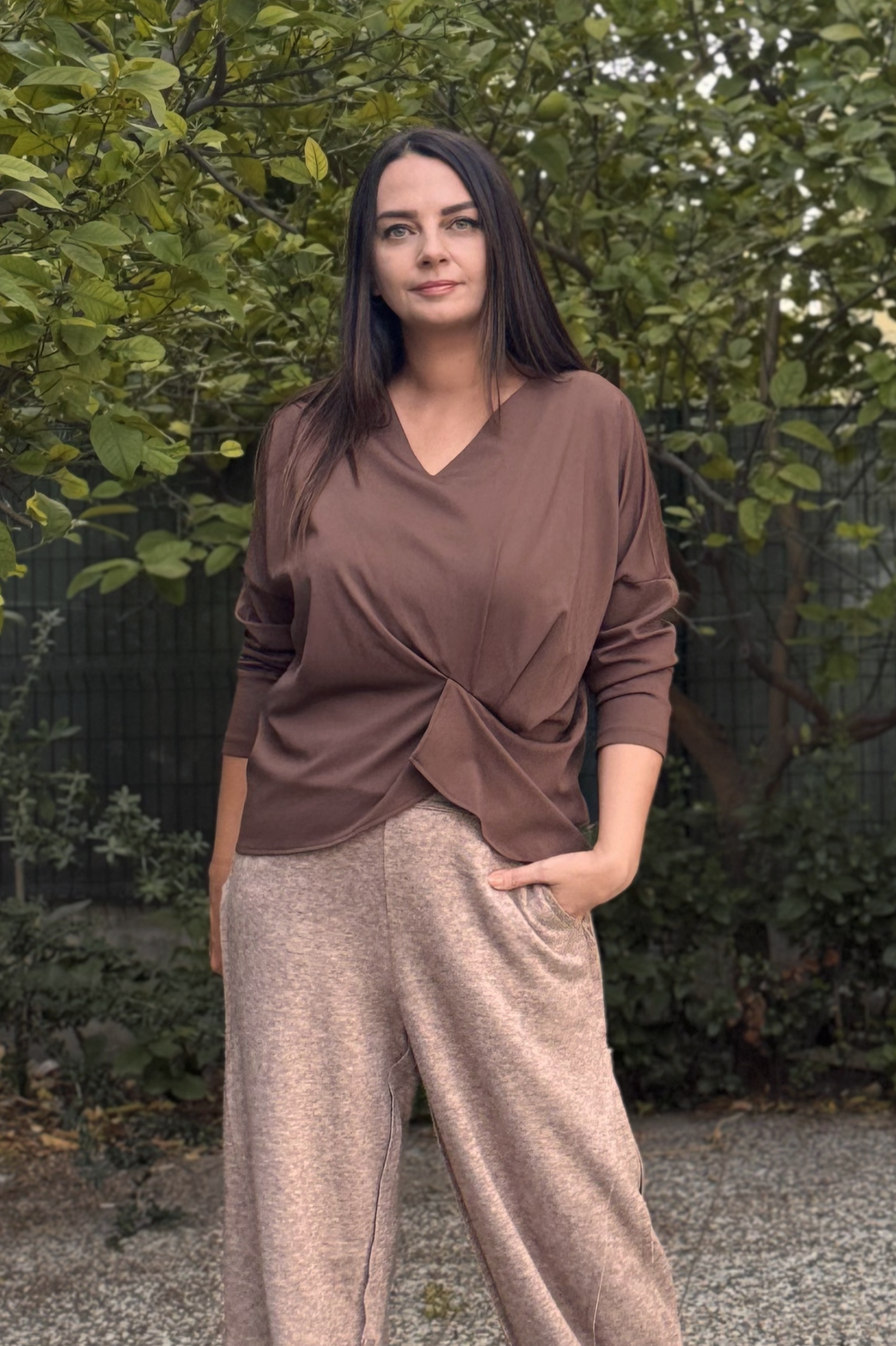 Lamante Axis Ön Büzgülü Bluz - Kahve