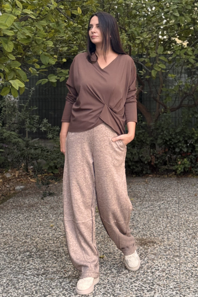 Lamante Axis Ön Büzgülü Bluz - Kahve