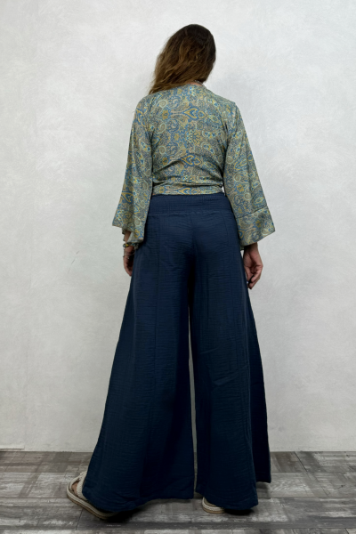 Kimono Kol İpek Bolero Bluz - Yeşil Sarı