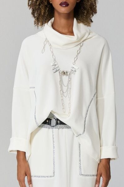 Lamante Taşlı  Zincir Kolye -  Beyaz Silver