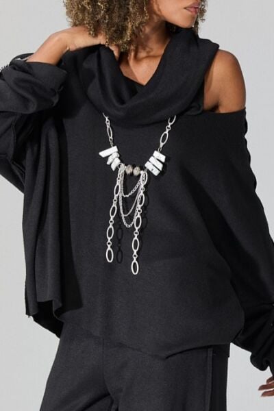 Lamante Taşlı  Zincir Kolye -  Beyaz Silver