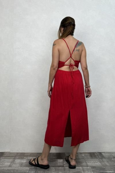 Medea Boncuk Detaylı Müslin Elbise Barbados Cherry - Vişne