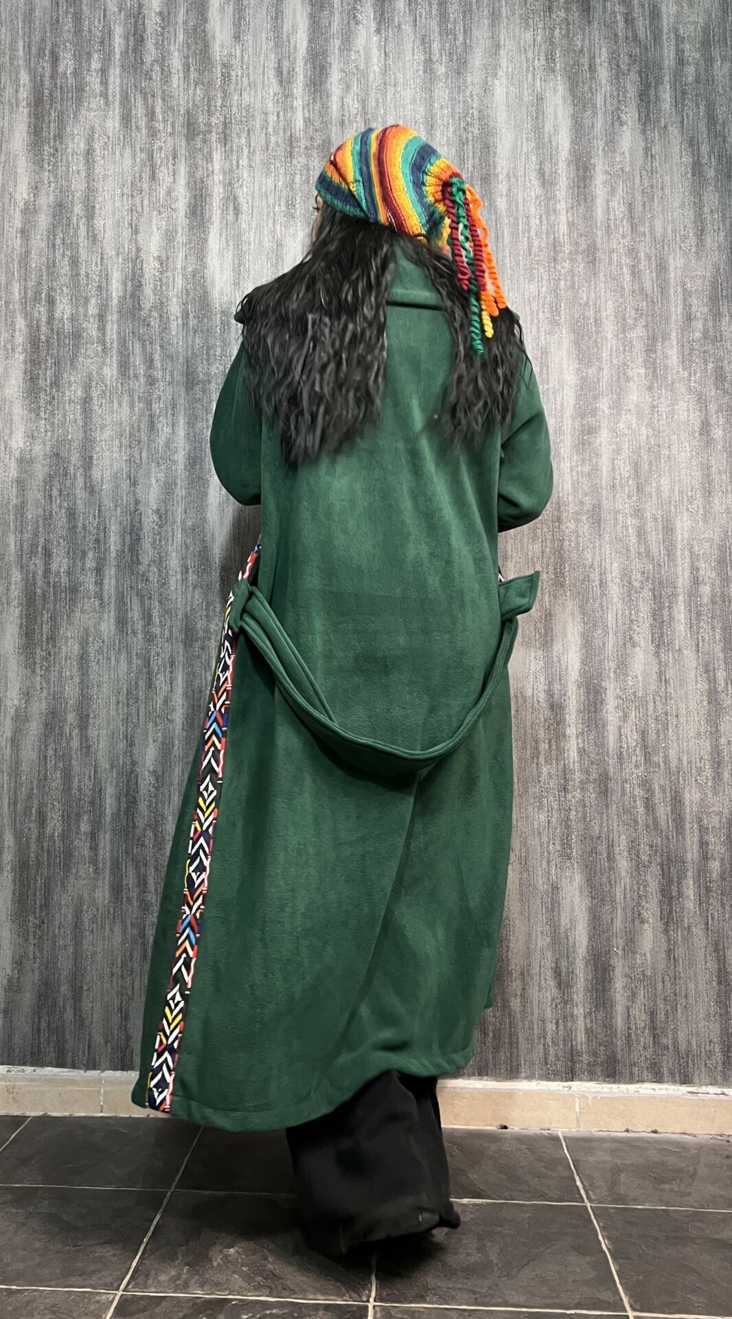 Şerit Detaylı Uzun Polar Yeşil
