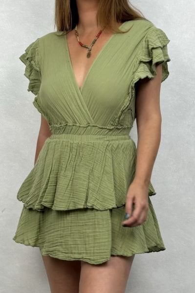 Alias Fırfırlı Tulum Elbise Sage Green - Yeşil