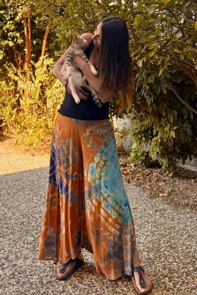 Yırtmaçlı Batik Pantolon - Turuncu