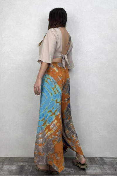 Yırtmaçlı Batik Pantolon - Turuncu