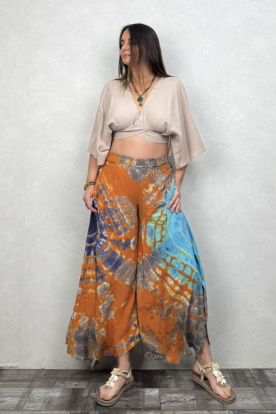 Yırtmaçlı Batik Pantolon - Turuncu