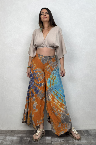 Yırtmaçlı Batik Pantolon - Turuncu