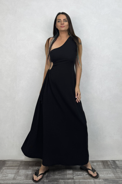 Diana Tek Omuz Elbise - Siyah