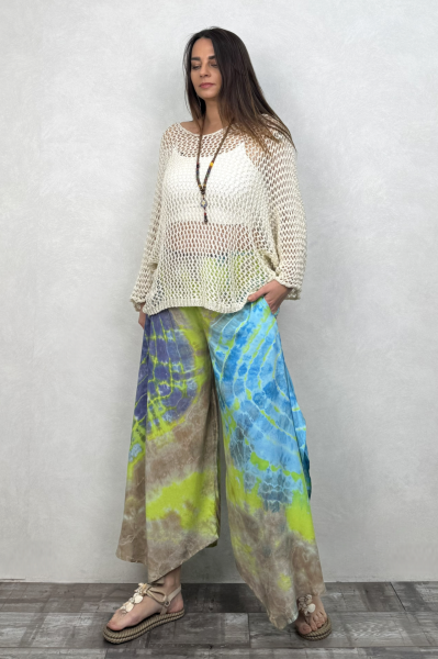 Yırtmaçlı Batik Pantolon - Neon