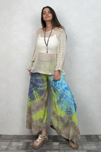 Yırtmaçlı Batik Pantolon - Neon