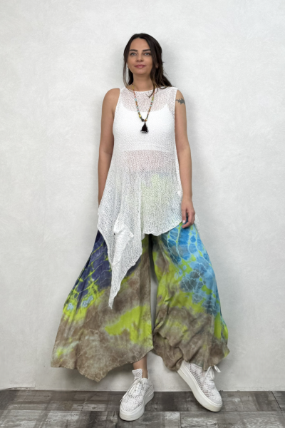 Yırtmaçlı Batik Pantolon - Neon