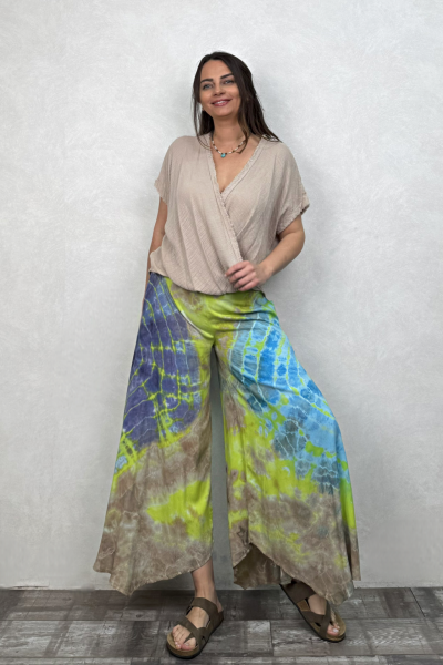 Yırtmaçlı Batik Pantolon - Neon
