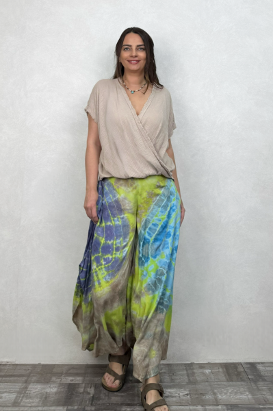 Yırtmaçlı Batik Pantolon - Neon