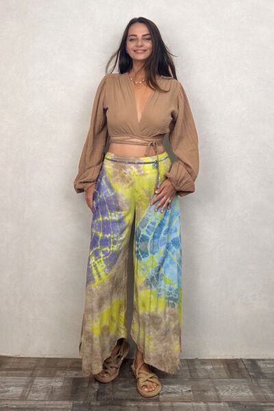 Yırtmaçlı Batik Pantolon - Neon