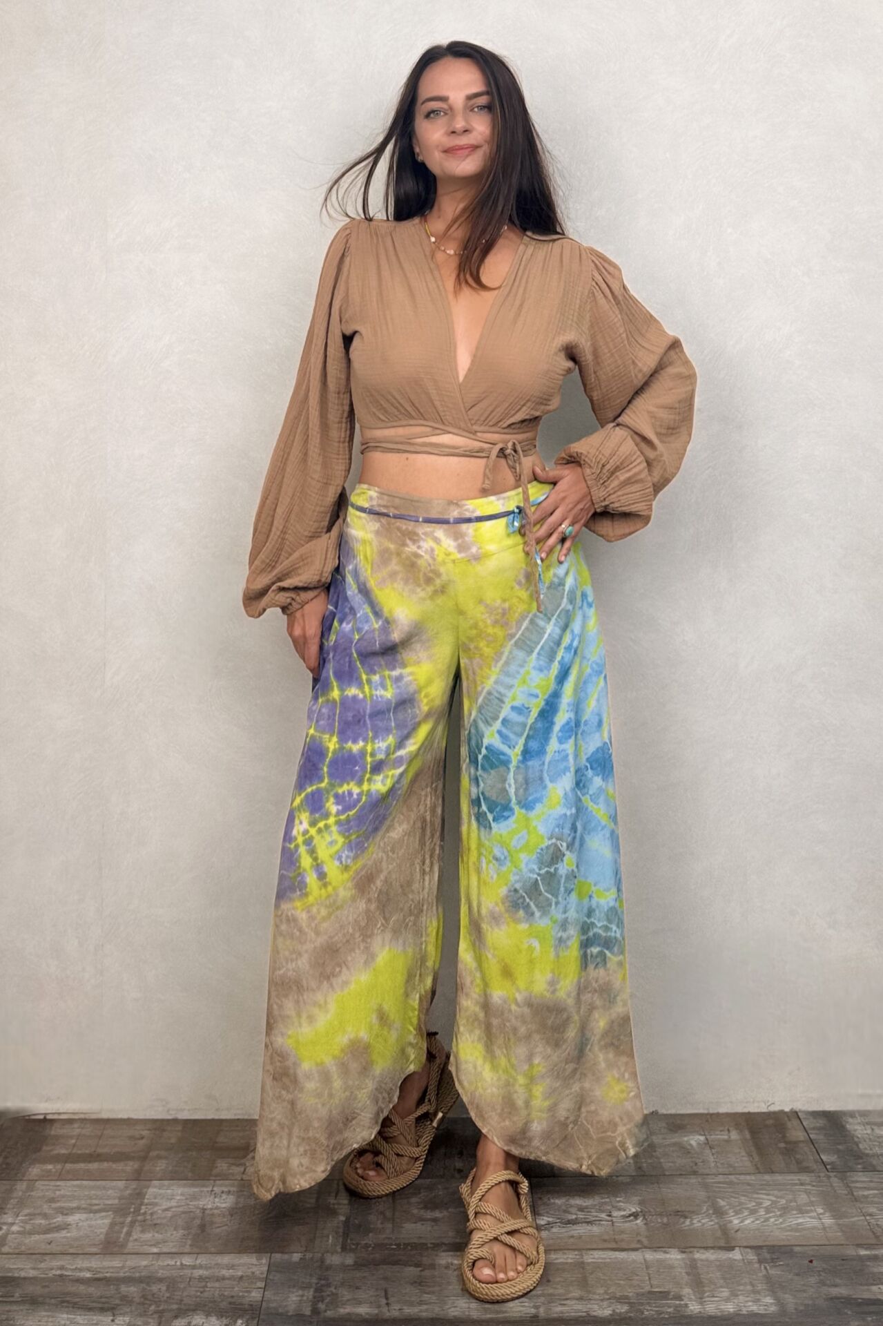Yırtmaçlı Batik Pantolon - Neon