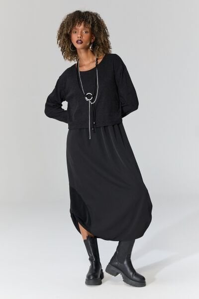 Lamante Chante Trikolu Elbise - Siyah