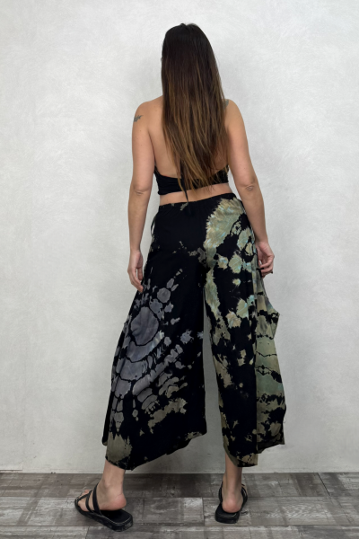 Yırtmaçlı Batik Pantolon - Siyah Gri