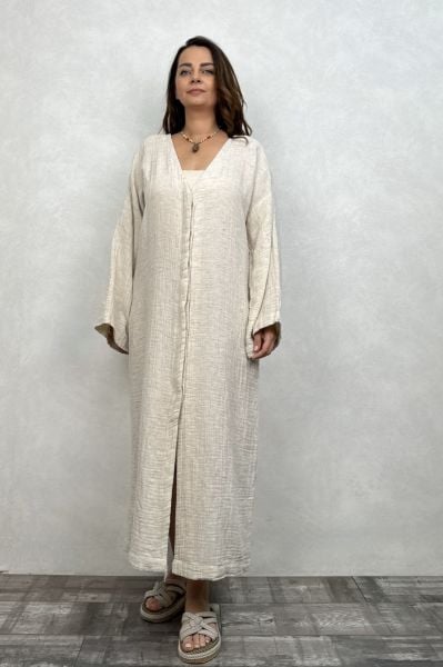 Hamse Uzun Kaftan Elbise - Bej