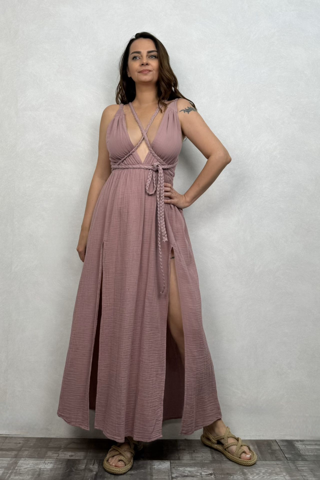Niobe Müslin Elbise Wood Rose - Yaban Gülü