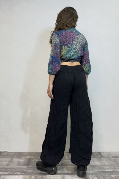 Donna Crop Bluz - Turkuaz Desenli