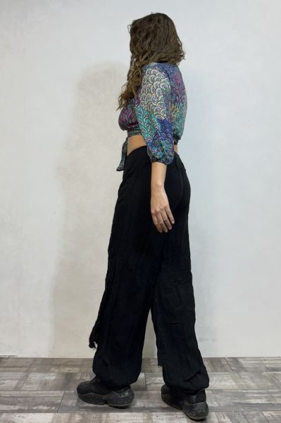 Donna Crop Bluz - Turkuaz Desenli