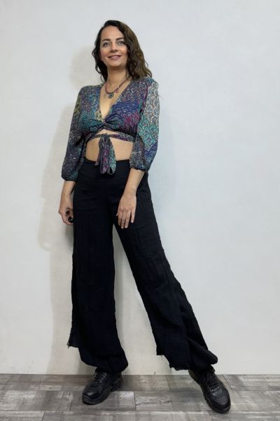 Donna Crop Bluz - Turkuaz Desenli