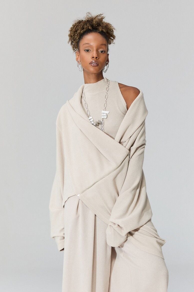 Lamante Pia Triko Fermuarlı Bluz - Bej