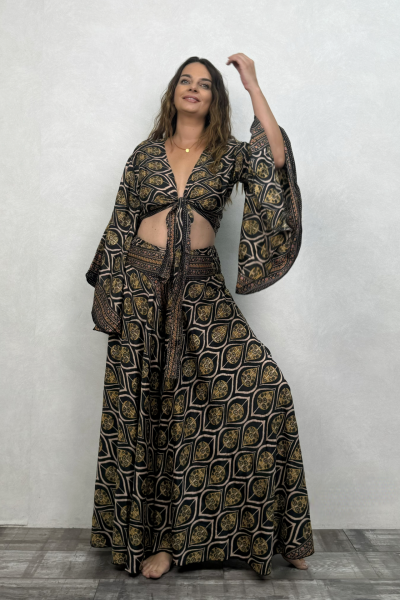 Kimono Kol İpek Bolero Bluz - Siyah Kronos
