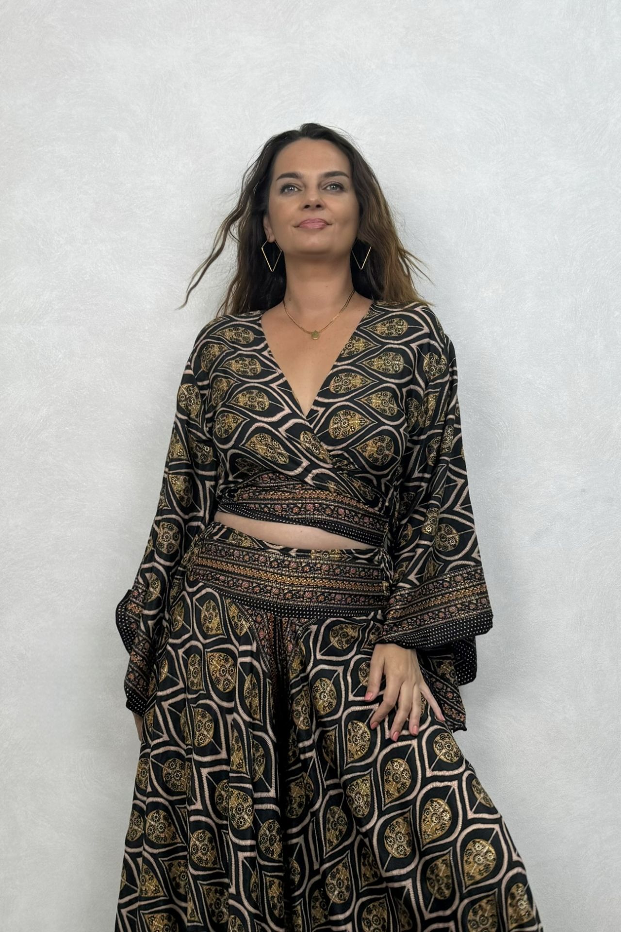 Kimono Kol İpek Bolero Bluz - Siyah Kronos