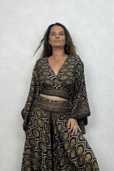 Kimono Kol İpek Bolero Bluz - Siyah Kronos