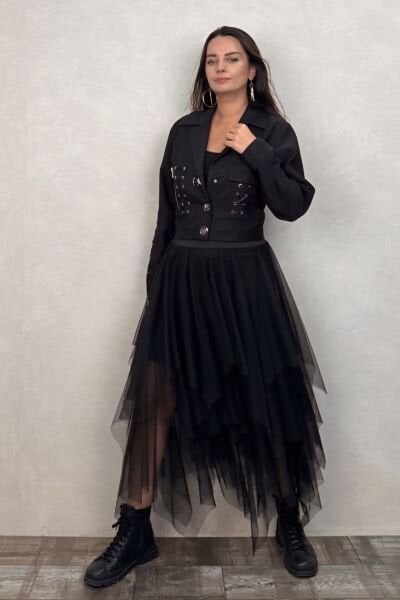 Kat Kat Tül Etek - Siyah