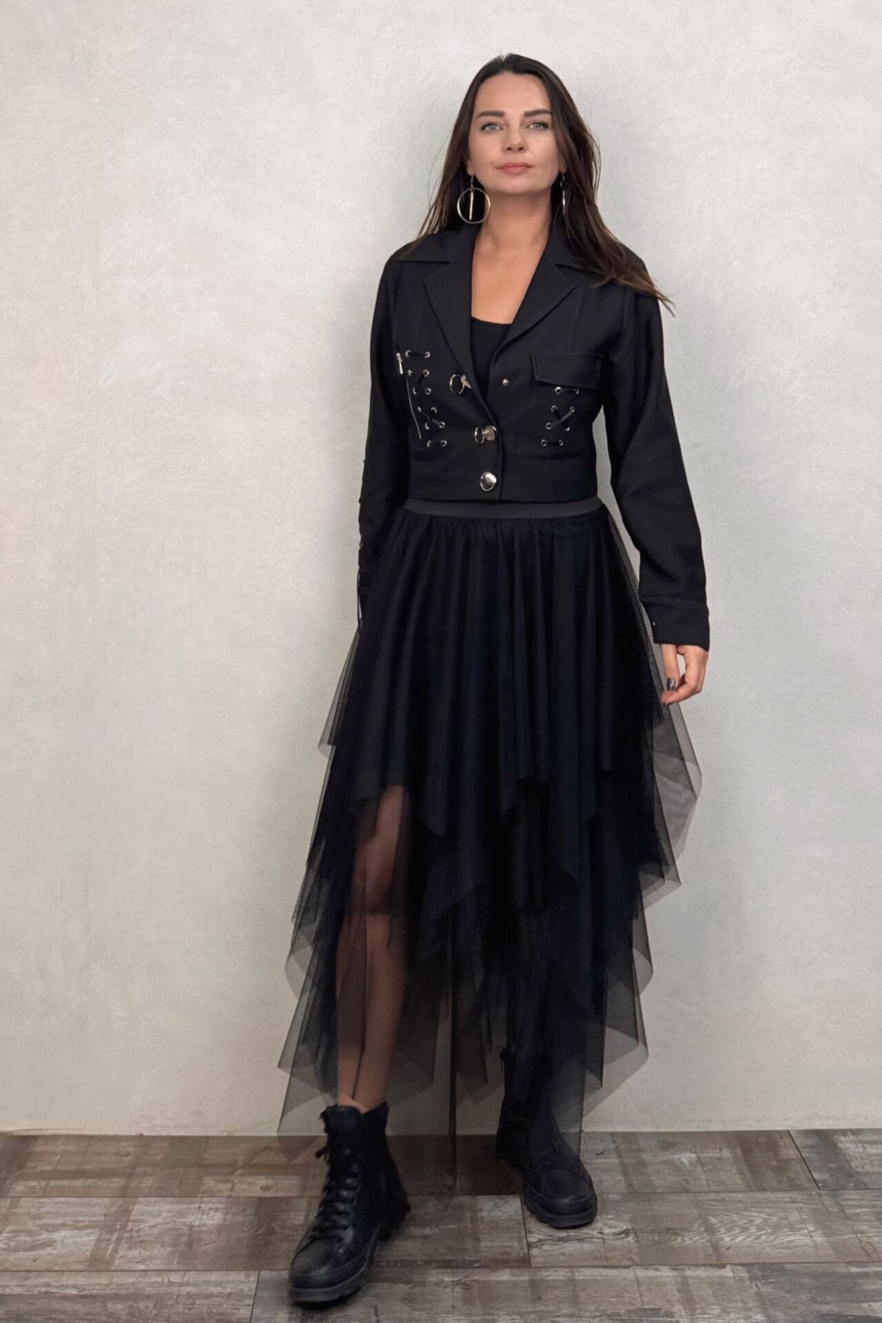 Kat Kat Tül Etek - Siyah