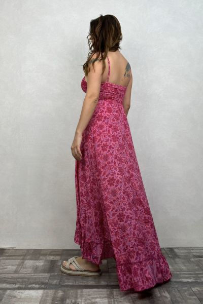 Romance Önü Kısa Asimetrik İpek Elbise - Pembe