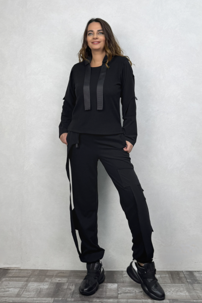 Lamante Straps Triko Pantolon - Siyah