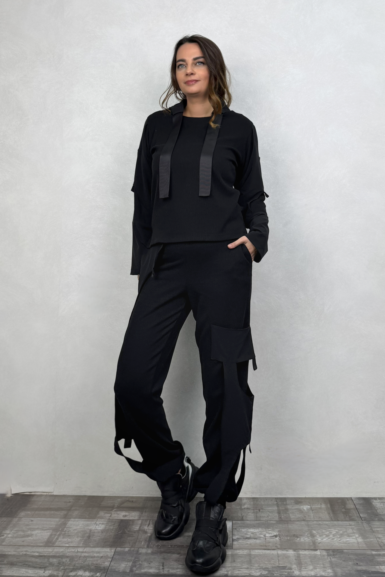 Lamante Straps Triko Pantolon - Siyah