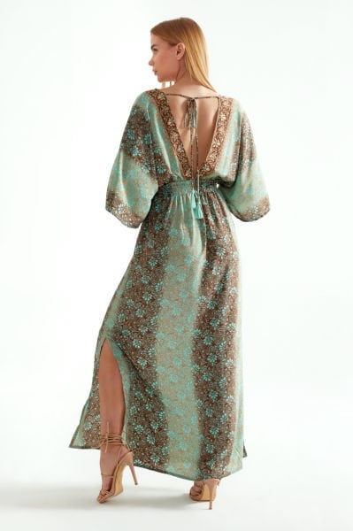 Rachel V Yaka İpek Elbise - Mint