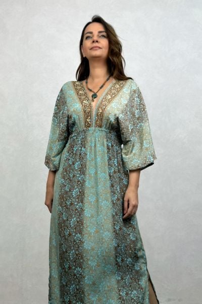 Rachel V Yaka İpek Elbise - Mint