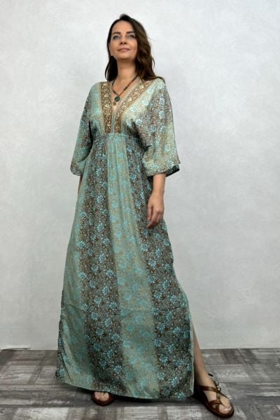 Rachel V Yaka İpek Elbise - Mint