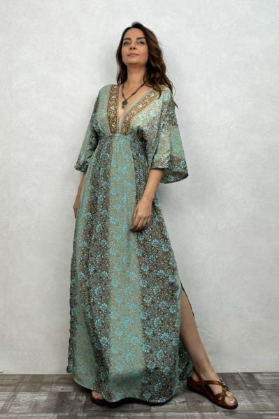 Rachel V Yaka İpek Elbise - Mint