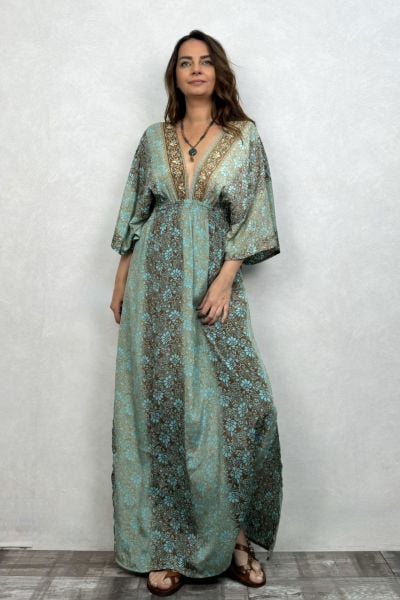 Rachel V Yaka İpek Elbise - Mint