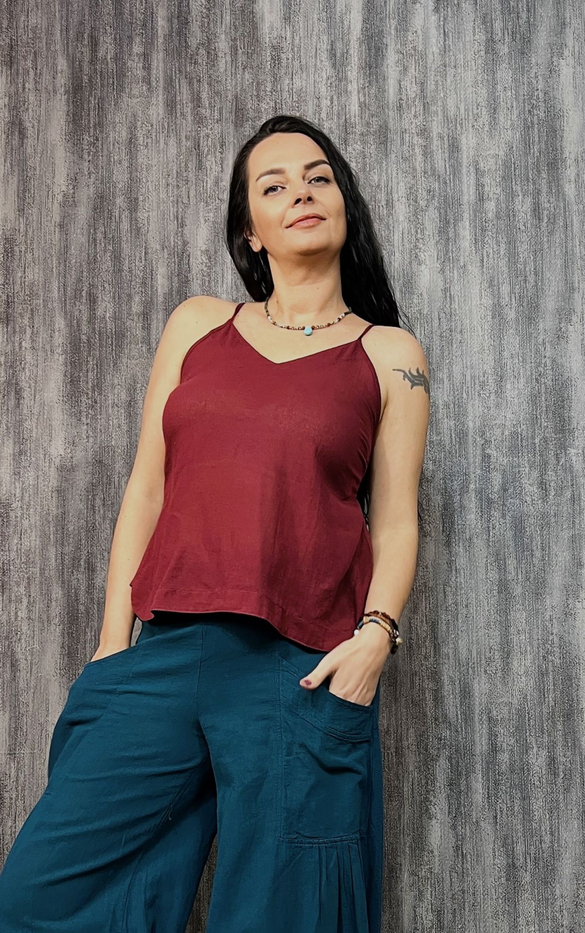 İp Askılı Mily Bluz - Bordo