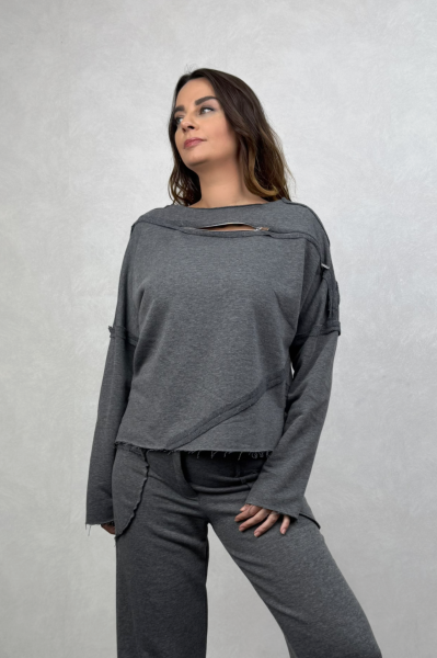 Lamante Bloom Fermuar Detaylı Sweatshirt - Antrasit