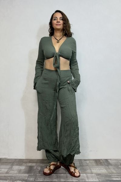 Mia Müslin Bluz - Haki Yeşil