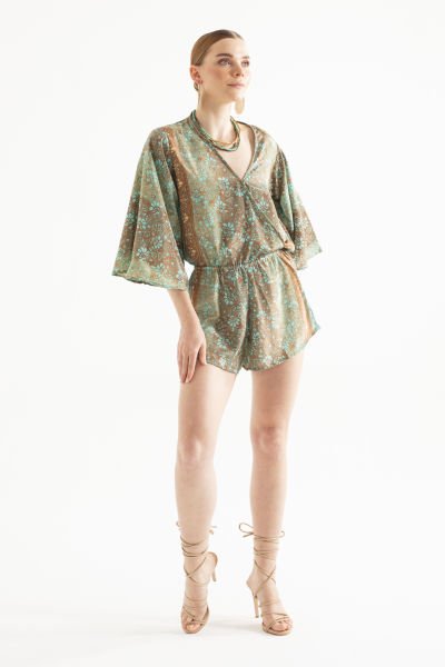 Riva Şortlu Kısa İpek Tulum - Mint Gold