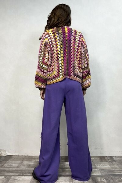 Batik El Örgüsü Hırka - Pembe Sarı