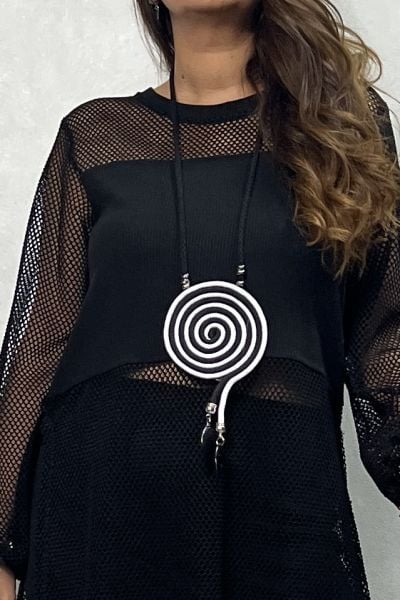 Lamante Spiral Kolye - Siyah Beyaz