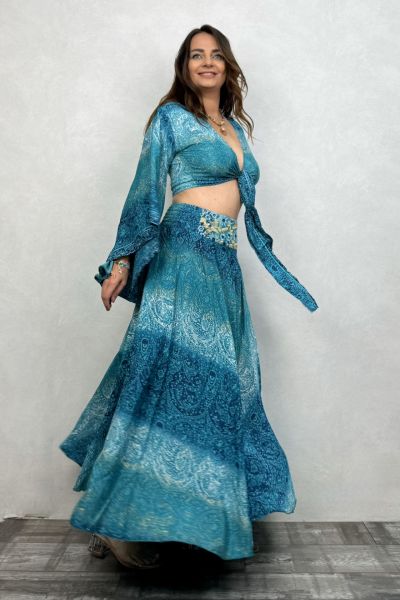 Palermo Kimono Kol İpek Takım - Turkuaz