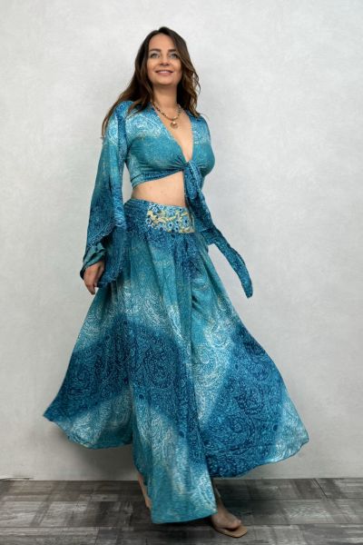 Palermo Kimono Kol İpek Takım - Turkuaz