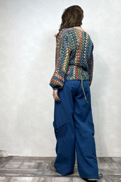 Batik El Örgüsü Hırka - Petrol Batik